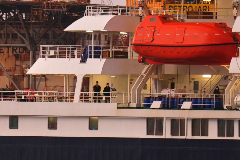 Passengers at the hantavirus-stricken cruise ship MV Hondius after arriving at the port of Granadilla in Tenerife, Canary Islands, Spain, on May 10, 2026.